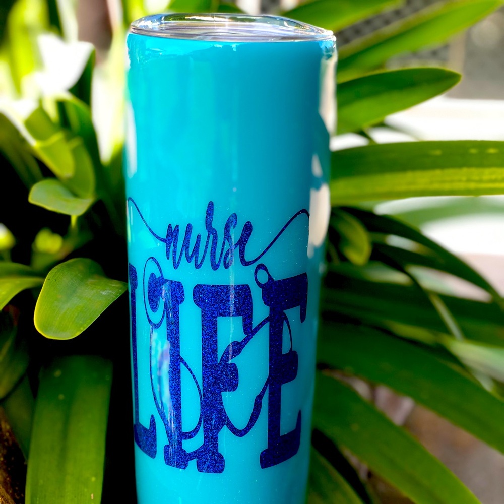 Nurse Cup 30 oz stainless steel insulated Tumbler with slide lid and straw.